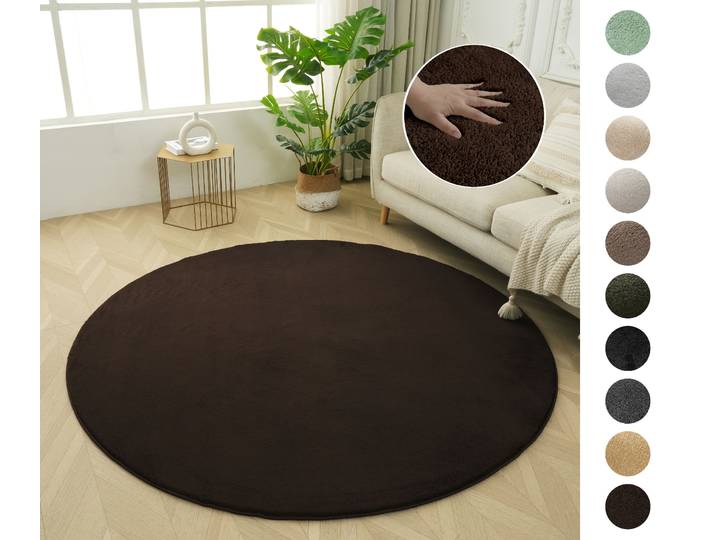 Teppich GOODPRODUCT Cali , braun (dunkelbraun), H:16mm Ø:120cm, Kunstfaser, Microfaser, Teppiche, Teppich, Uni-Farben, kuschelig, & weich, waschbar, Wohnzimmer, Schlafzimmer