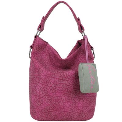 Schultertasche FRITZI AUS PREUSSEN "Ella Hobo", Damen, Gr. B/H/T: 17cm x 37cm x 27cm, pink, Lederimitat, unifarben, Taschen Schultertasche, mit tollem Anhänger und kerniger Materialstruktur