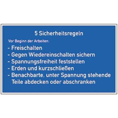 Aufkleber 5 Sicherheitsregeln, Textschild, Folie, 400x250 mm