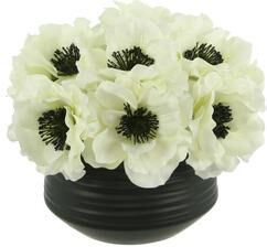Creative Labs Anemone Floral Arrangement in a Small Planter - White, Black