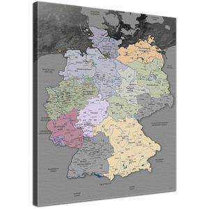 Lana-KK Deutschlandkarte Grau, Postleitzahlen, mit Holzrahmen, Pinnwand aus Baumwoll-Gewebe, politische Karte, 60 x 80 cm