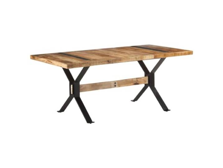 HEFZGDB Esstisch 180x90x76 cm aus robustem Mangoholz im Industriestil mit pulverbeschichteten Stahlbeinen für Küche und Esszimmer, langlebiges Unikat mit natürlicher Holzmaserung.