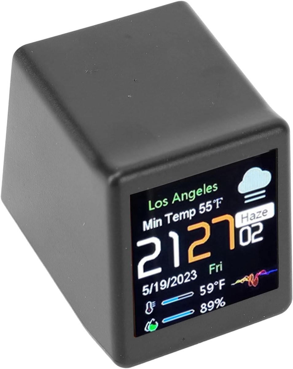 Digitale WiFi Klok met LCD Display, Programmeerbare Kalender, Weerbericht, Temperatuur en Crypto Ticker voor Thuis en Kantoor