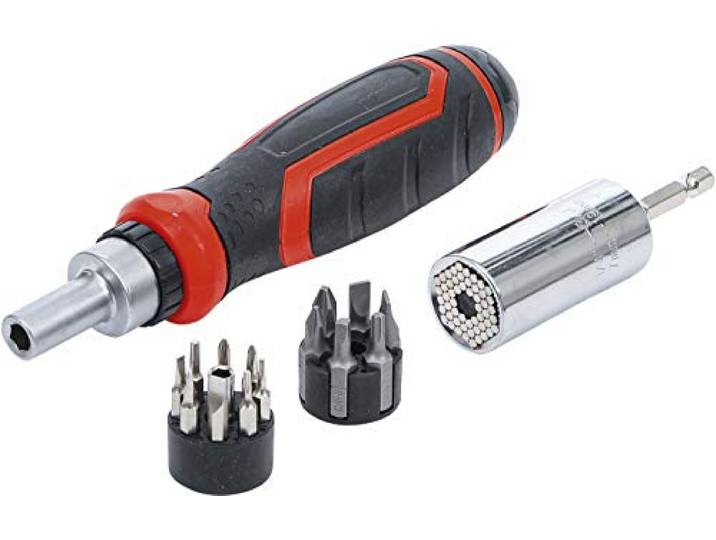 BGS Diy 20817 Precisie-bit-/ multi-dopsleutelset met ratel-draaigreep voor bits, omschakelbaar 17-dlg