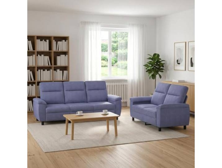 Sofa-Set 2 Stück Jeansblau Stoff Stoffbezug 100% Polyester,Metallrahmen,Kissenrücken,konische Kunststoffbeine,trockenes Tuch