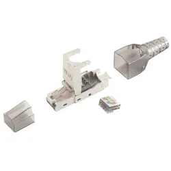 CAT 6A RJ45 Stecker, STP geschirmt, zur werkzeugfreien Montage mit Knickschutz