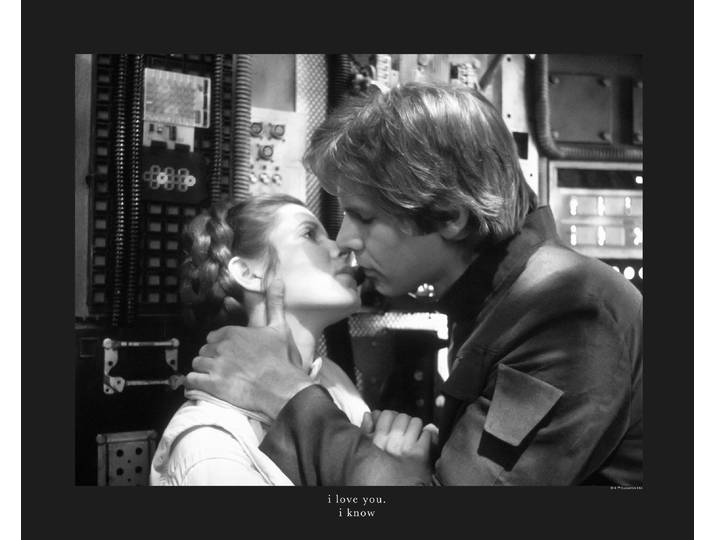 Bild KOMAR Star Wars Classic Leia Han Kiss Quote , schwarz-weiss (farbe bild(er): schwarz, weiß), B:50cm H:40cm, Holz, Papier, Bilder, Bild, Wandbild zur Dekoration im Kinderzimmer - ohne Rahmen