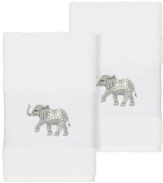 Authentic Hotel and Spa Turkish Cotton Elephants Embroidered White 2-piece Towel Hand Set