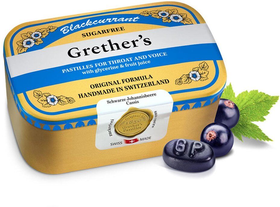 Grethers Blackcurrant Silber zuckerfrei Pastillen Dose 440g