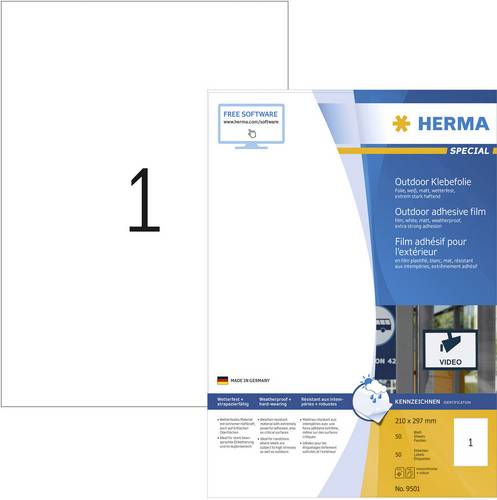 Herma 9501 Folien-Etiketten 210 x 297mm Polyethylenfolie Weiß 50 St. Permanent haftend Farblaserdrucker, Laserdrucker
