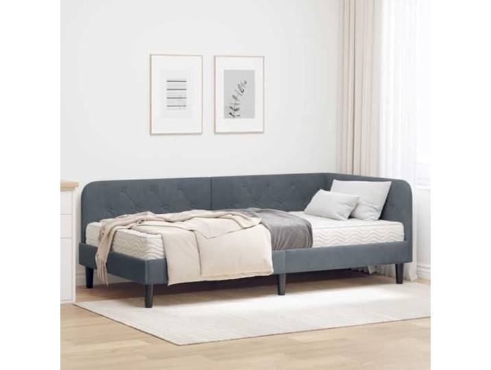 YUOTYRKTEJRSG Samt L Design Eckbettrahmen Platzsparend 100 x 200 cm Grau Eckbettgestell mit Matratze Dunkelgrau 100x200 cm Samt L-Form Sofa Bett Platzsparend Schlafzimmer Möbel inklusive