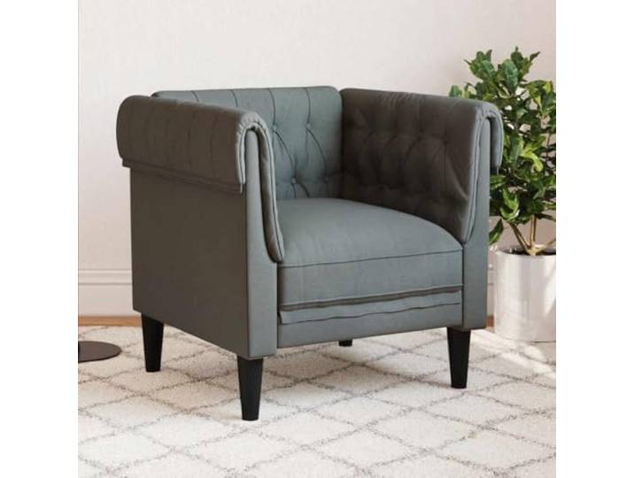 HEFZGDB Dunkelgrauer Chesterfield Sessel aus strapazierfähigem Stoff mit gepolsterter Sitzfläche, Armlehnen und Rückenlehne, klassisches Design mit stabilen