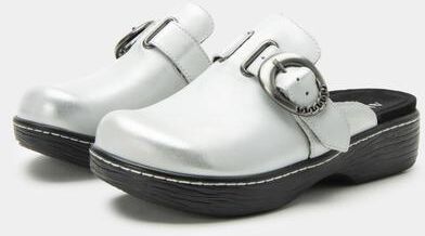 Women's Osmosis Open Back Rocker Clog Heel by Alegria in Silver (Size 41 M)