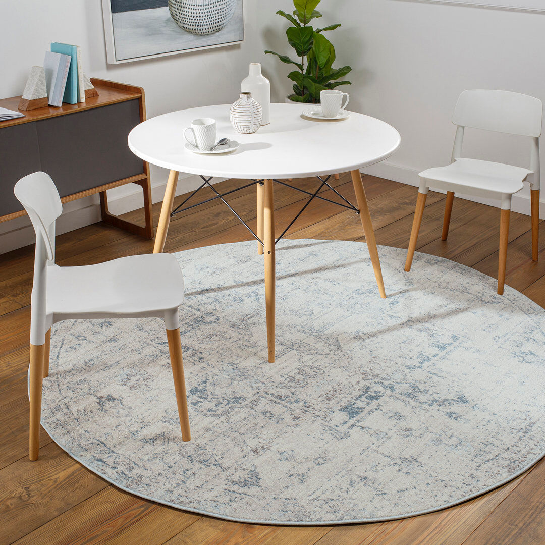 Blue Elephant Oriental Area Rug Ivory;Brown;Blue;Gray Round 200 cm