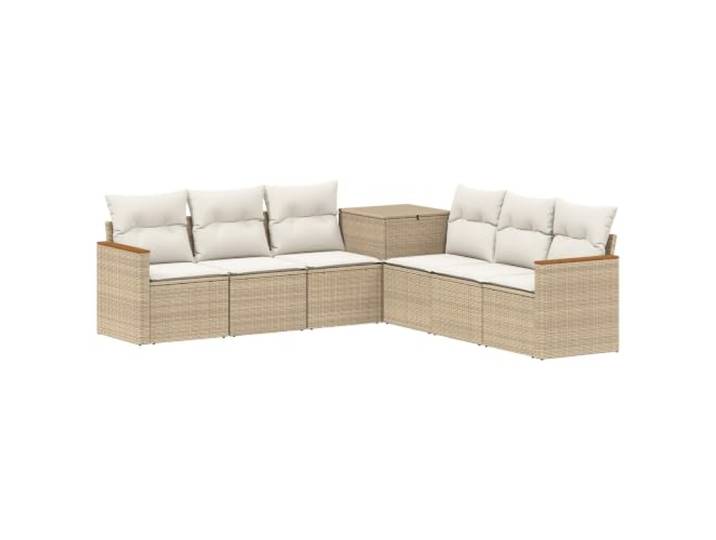 PUGYNBK Modulares Sofa-Set, 7-teilig, Beige und Cremeweiß Polyrattan und Stahl, wetterfest, integrierte Lagerung, für den Garten
