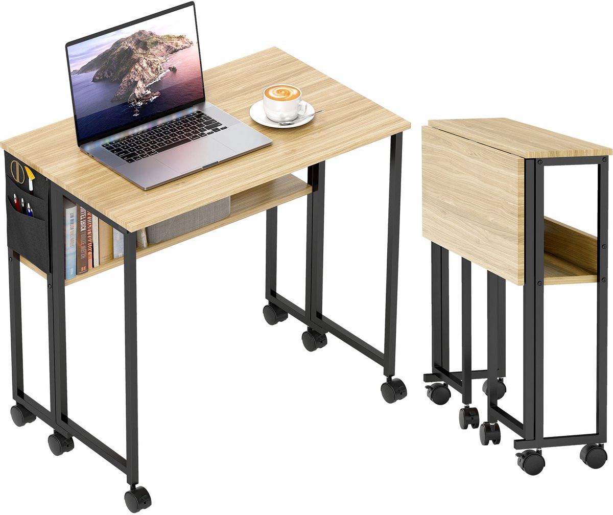 Opklapbaar bureau op wielen met plank en opbergtas, Breedte: 80 cm, Diepte: 50 cm