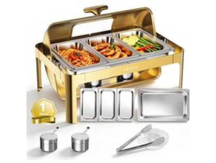 VEVOR Chauffe Plat 12,3 L, Buffet Chauffant Inox avec 4 Bacs 1x1/1 et 3x1/3, pour Hôtel Mariage Restauration Traiteur CHR, Réchaud Rectangulaire, Chafing Dish Kit Complet, Pince, Porte-combustible