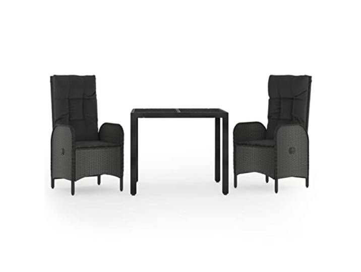 PUGYNBK Esszimmer-Set für den Garten, 3-teilig, synthetisches Rattan, Schwarz