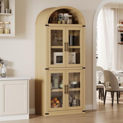 Garvee "71.4"" Farmhouse Arched Bookshelf w/ Doors & Drawers, 15.83"" Display Cabinet"