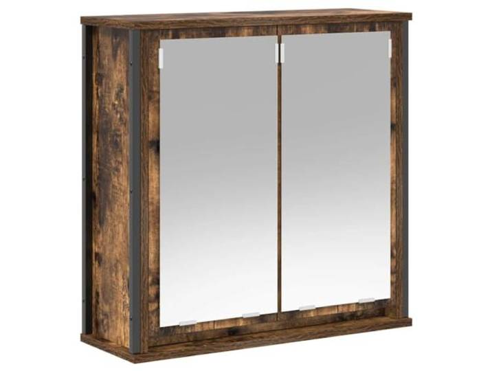 WEMYUFURN Bad-Wandschrank mit Spiegel Räuchereiche 60x21x60 cm Wandmontage, Holzwerkstoff, pflegeleicht, feuchtes Tuch, zwei Montagevarianten, offene Fächer