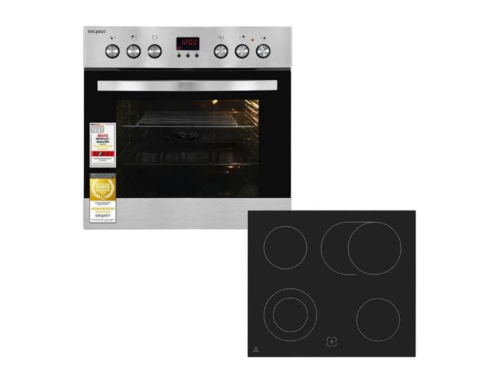 exquisit Backofen-Set EHE5185-1.3-Set, mit Teleskopauszug nachrüstbar, 4 Strahlungszonen, 9 Funktionen, 58 l Garraumvolumen