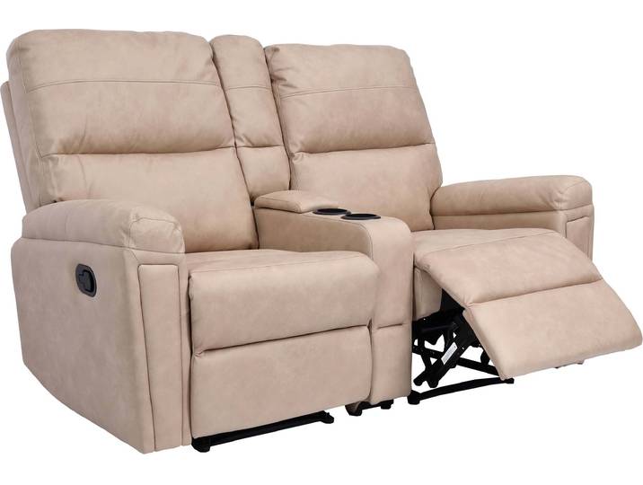 2er Kinosessel HWC-K17, Relaxsessel Fernsehsessel Sofa, Nosagfederung Getränkehalter Fach Stoff/Textil beige