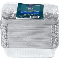 METRO PROFESSIONAL Aluschalen mit Deckel 0,89 L rechteckig 50 Stück silber, 11x5.4x21.4 cm