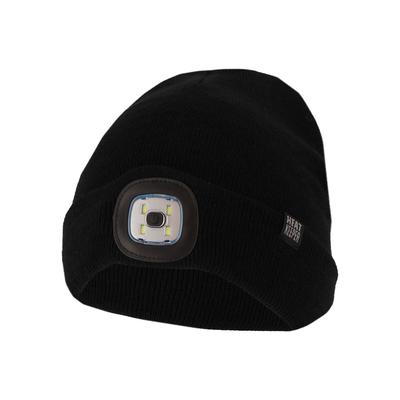 Strickmütze HEATKEEPER "MEN THERMAL BEANIE+LED LIGHT RECHARGE", Herren, schwarz, Rippstrick, Kunstfaser, unifarben, Mützen Strickmütze, wiederaufladbarer, abnehmbaren LED-Leuchte für die dunkle Jahreszeit