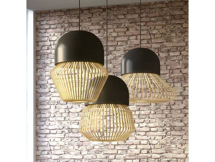 Suspension Anemos L Anthracite - Forestier - Salon / séjour - Design - Bambou - À ampoule unique