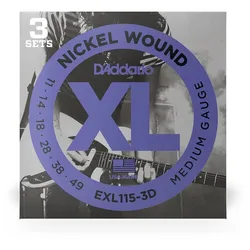D’Addario EXL115-3D - XL Electric Nickel Wound 3er Pack | 011-049 - Saiten E-Gitarre