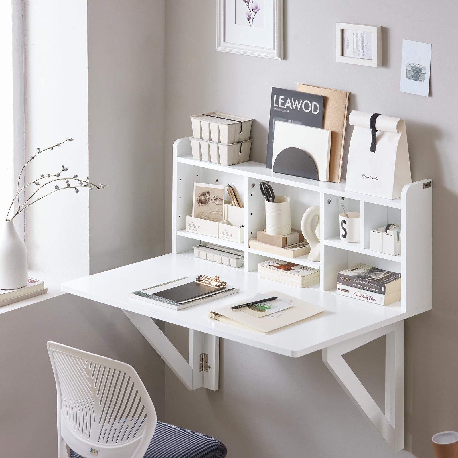 SoBuy Computerbureau FWT07-II-W, opvouwbaar, wit, Scandinavisch design