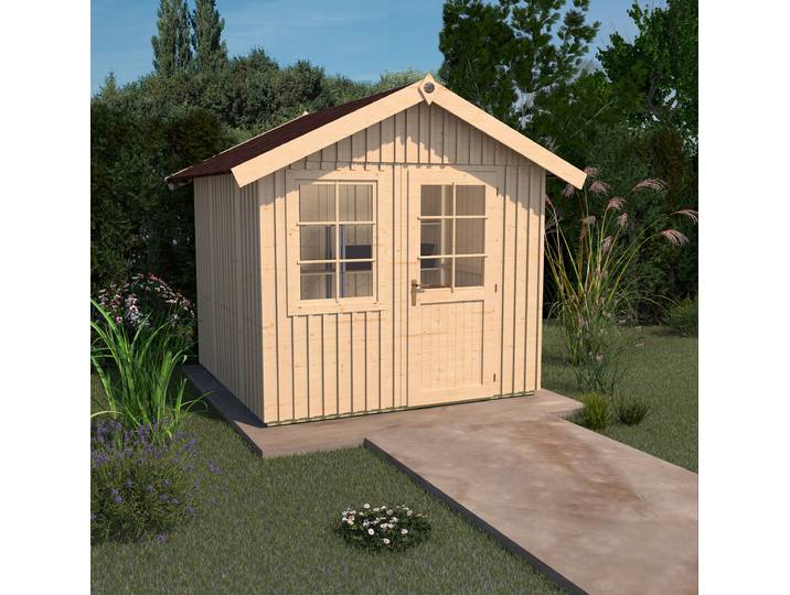 WEKA Schwedenhaus 410 aus Holz Gartenhaus mit 32 mm Wandstärke Gartenhütte Fußboden inklusive Geräteschuppen 9,48 m² Satteldach
