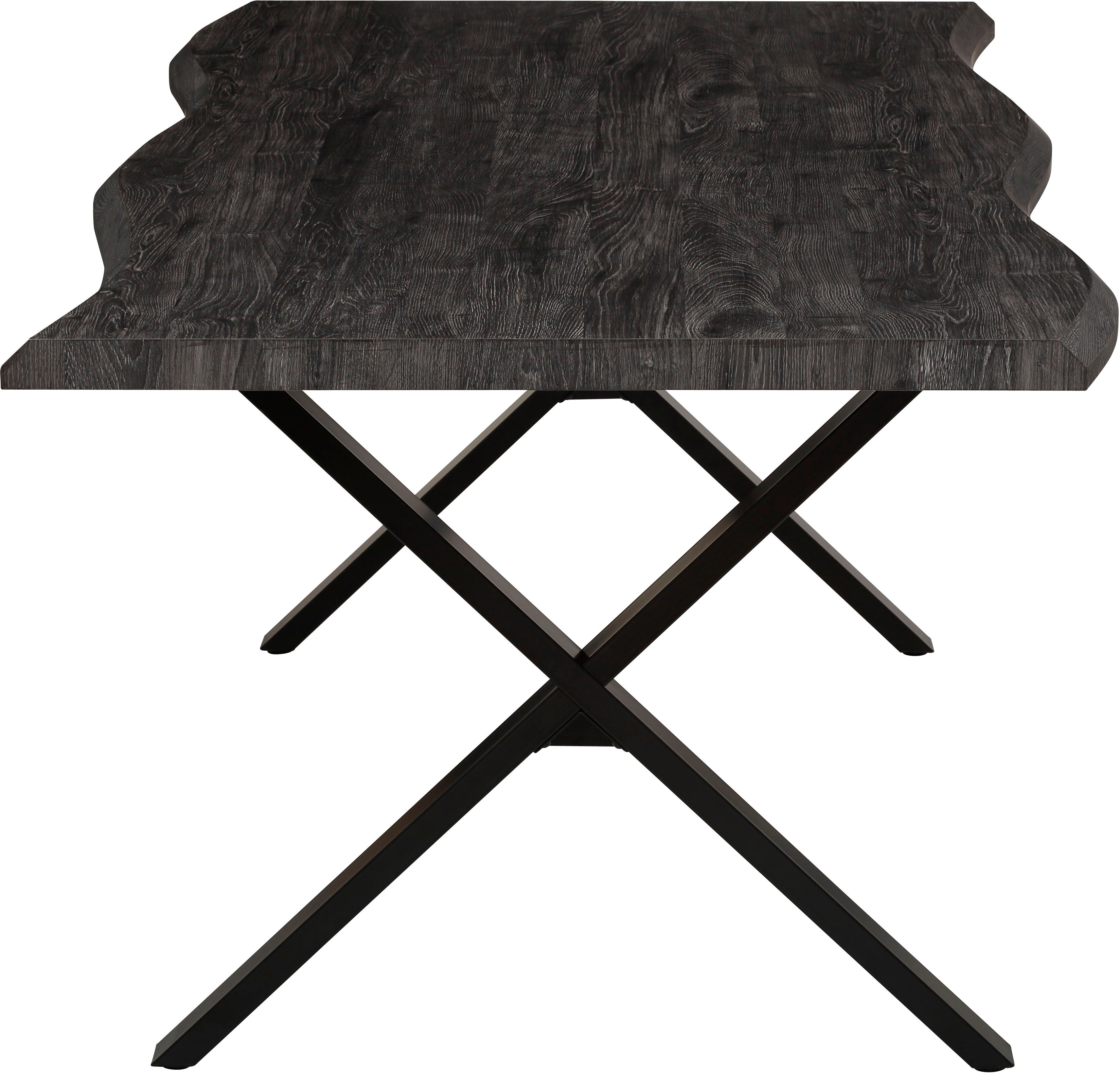 Esstisch HELA "GRETA", grau (grau, schwarz, grau), B:200cm H:76cm T:100cm, Tische, Esstisch, Baumkantentisch (Nachb.), versch. Größen, 46mm Stärke, Küchentisch