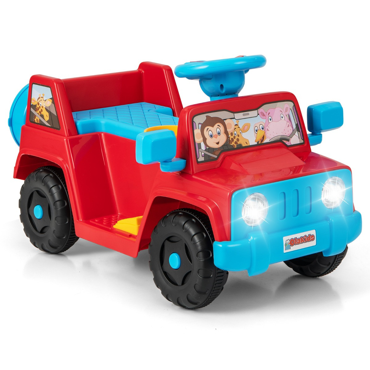 Costway 6V Kindervoertuig voor Peuters - Speelgoedauto met Geluidseffecten en LED-verlichting - Rood