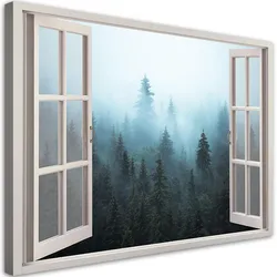 WANDBILD fenster anzeigen wald in nebel natur