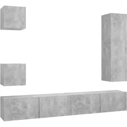 vidaXL 5-tlg. TV-Schrank-Set Betongrau Holzwerkstoff