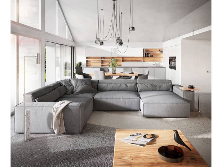 Wohnlandschaft Sirpio XL 360x260 cm Mikrofaser Grau Recamiere variabel, Wohnlandschaften
