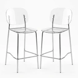 RATTATAN 2er-Set Barhocker aus transparentem Polycarbonat, Metallgestell, Fußstütze, modernes Design für Küche, Theke, Bars, Restaurants – Gloss XL/Transparent