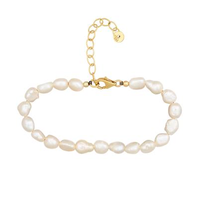 Armband CAÏ "925 Sterling Silber vergoldet Perlen", gelb (gelb, weiß), Armbänder, Damen, 15+4cm, Silber 925 (Sterlingsilber), glänzend, Armband