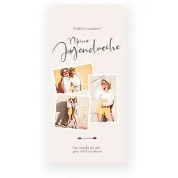 Einladungskarte Jugendweihe: Beige Polaroid mit Fotos in Creme