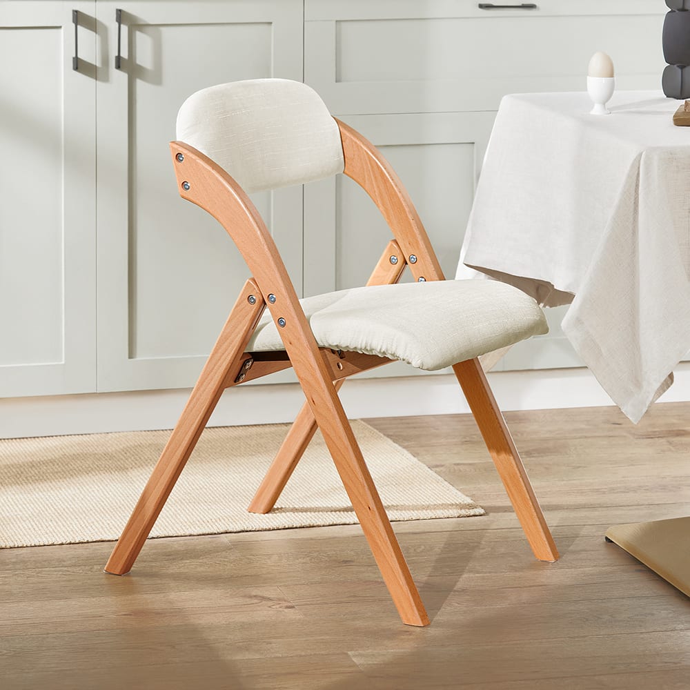 SoBuy Chaise blanche pliante en bois avec dossier Beige 47x77x60cm