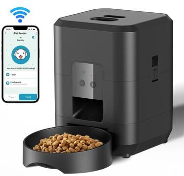 Inspired Living Smart Timed Automatic Pet Feeder With Portion Control For Cats & Dogs black Wifi Feeder