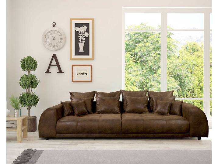 home24 XXL-bank bruin microvezel Goda 310 x 86 x 135cm modern