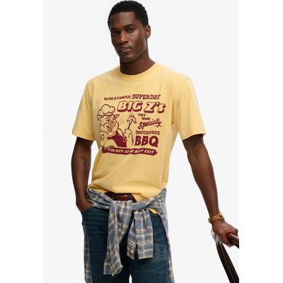 Rundhalsshirt SUPERDRY "ROADSIDE TRADE LOOSE TEE", Herren, Gr. XXL, gelb (daffodil gelb), Single Jersey, Obermaterial: 100% Baumwolle, loose fit, Rundhals, Shirts Rundhalsshirt, Loose Fit, aus Baumwolle und Single Jersey, mit Druck, pflegeleicht