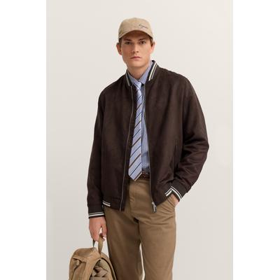 Collegejacke BUGATTI "Regular Fit", Herren, Gr. 54, braun (90, braun), 100% Polyester, unifarben, regular fit, Bündchen, Jacken Collegejacke, wasserabweisend trotz leicht perforiertem Oberstoff