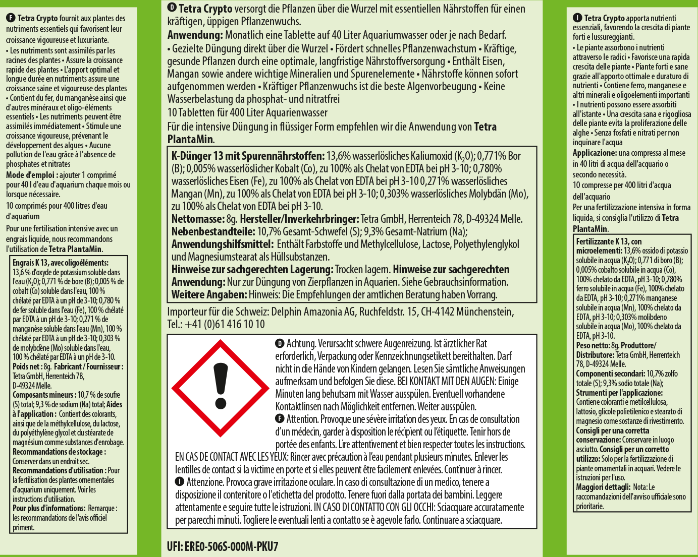 10 Tablet Tetra Crypto Compresse di Fertilizzante per una Crescita Rigogliosa e Sana delle Radici delle Piante Acquatiche in Acquario