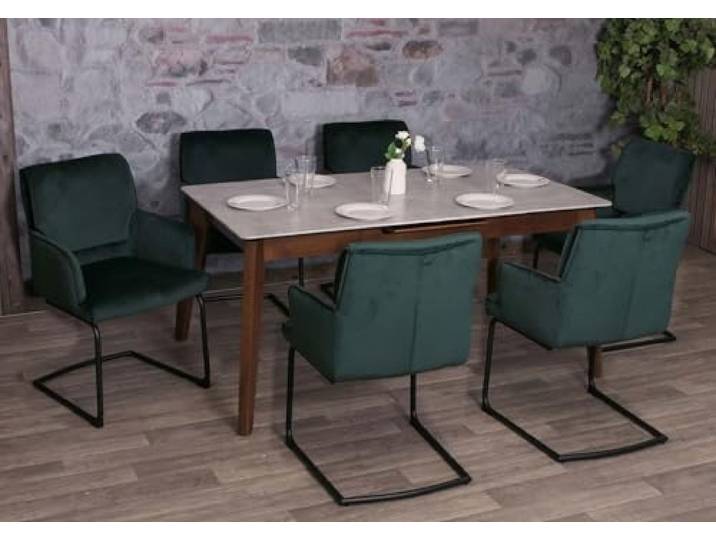 Mendler 6er-Set Freischwinger HWC-N60 Stoff/Textil - grün