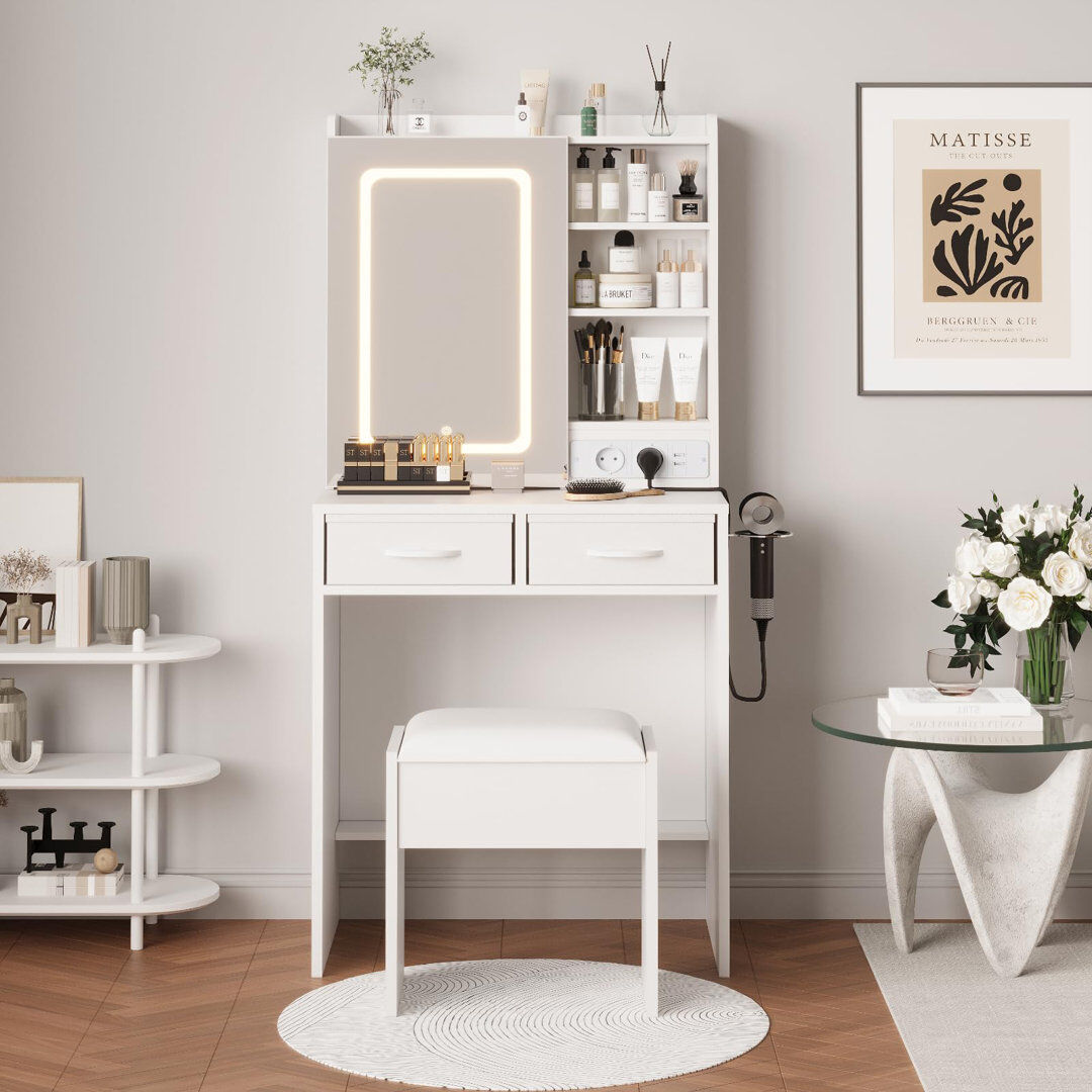 17 Stories Dressing Table White 20.4cm H X 50cm W X 86.3cm D