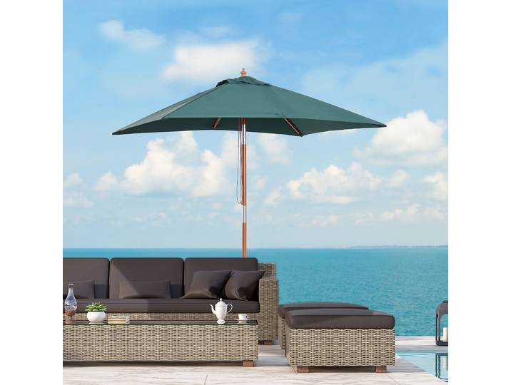 Outsunny Parasol Droit Bois Polyester Vert 2x1.5m