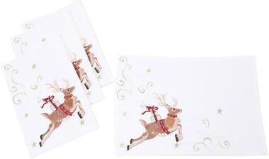 Manor Luxe "Reindeer With Gifts Embroidered Christmas Placemats 14""x20"", Set of 4"